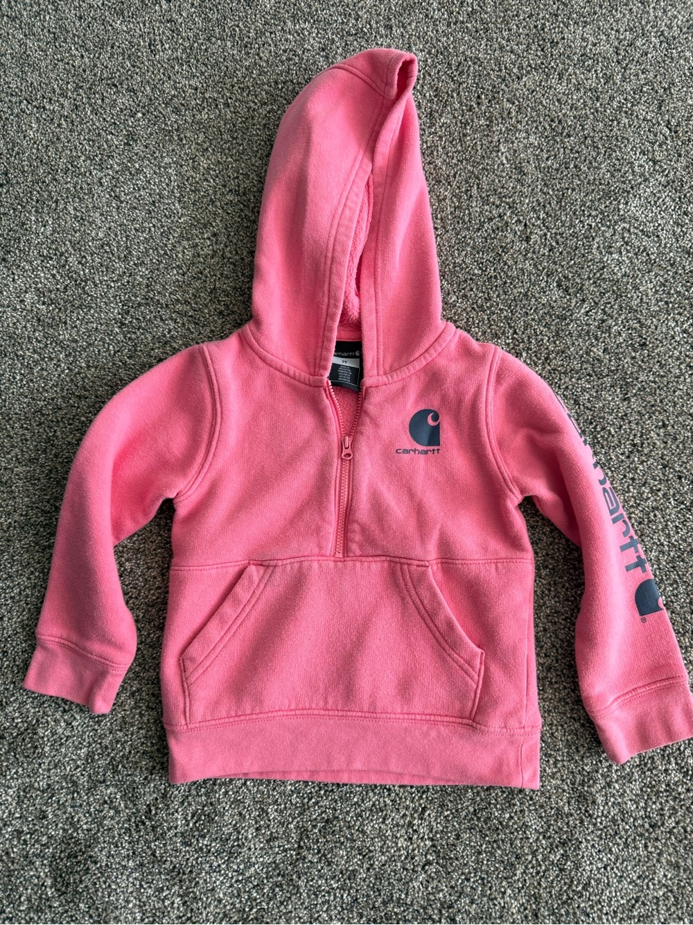 Carhartt Kids Pink Half-Zip Hooded Fleece Pullover 2T